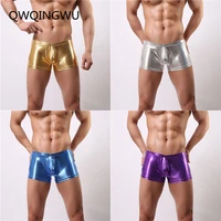4pcslot boxers men sexy underwear faux leather latex boxer shorts elastic convex pouch stretchable undershorts panties boxers