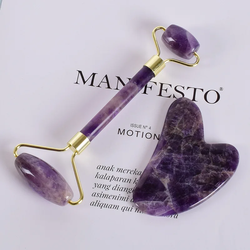 

Скребок массажный newNatural Jade Gua Sha, камень фиолетовый кварцевый из нефрита для лица и шеи, удаление морщин, уход за красотой