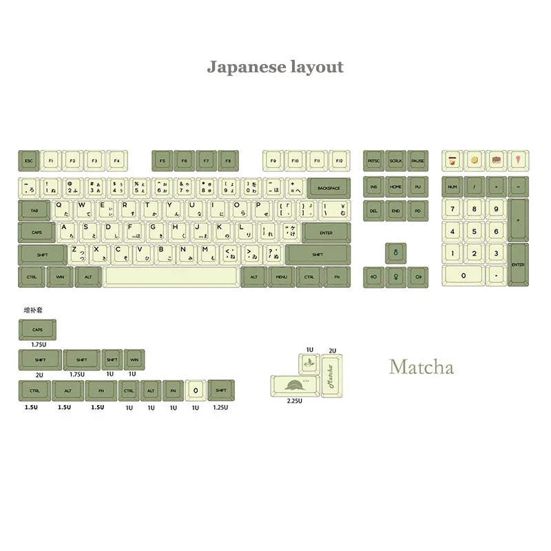 

Matcha Dye Sub PBT Keycap Similar to XDA Japanese Korean Russian For MX Keyboard 104 87 61 Melody 96 KBD75 ID80 GK64 68 SP84