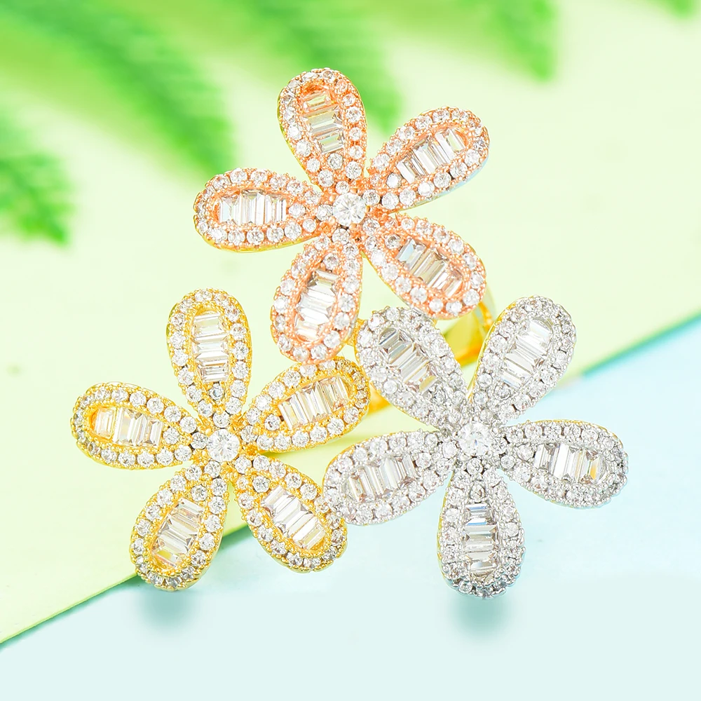 

LARRAURI, Роскошные, с кристаллами, циркон, Дубай, свадебные кольца на палец, цветок, кластер, массивные кольца для женщин, свадебные ювелирные из...