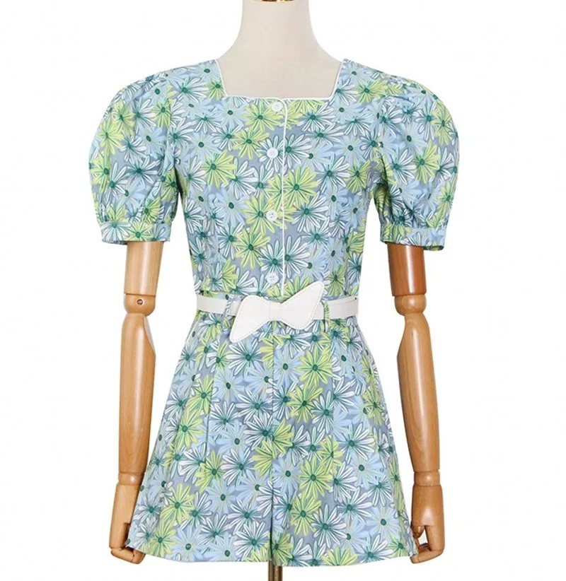 

2021 Korean Summer Two Piece Set Elegant women O neck Puff Sleeve Single-Breasted Jacket Top + High Waist shorts Suit