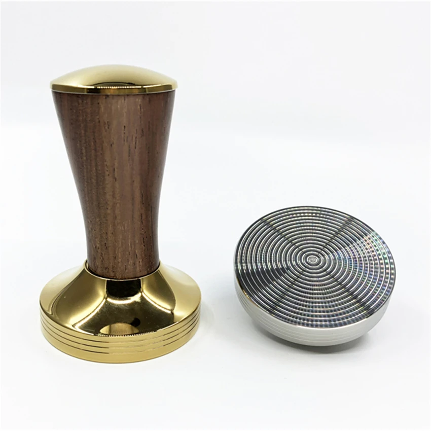 

Hot sale Coffee Tamper 58.5/58mm Solid wooden Handle Coffee Powder Hammer 304 Stainless Steel fat Base Coffee Accessories