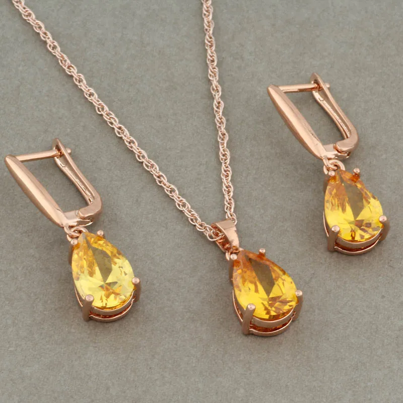 

2022 Jewelry Trend Luxury Jewelry Sets For Women Fashion Color Water Drop Natural Zircon Dangle Earrings Jewelry Sets