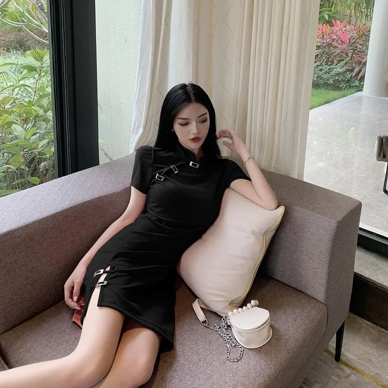 

2021 Chinese retro style women's sexy formal rayon cheongsam short dress