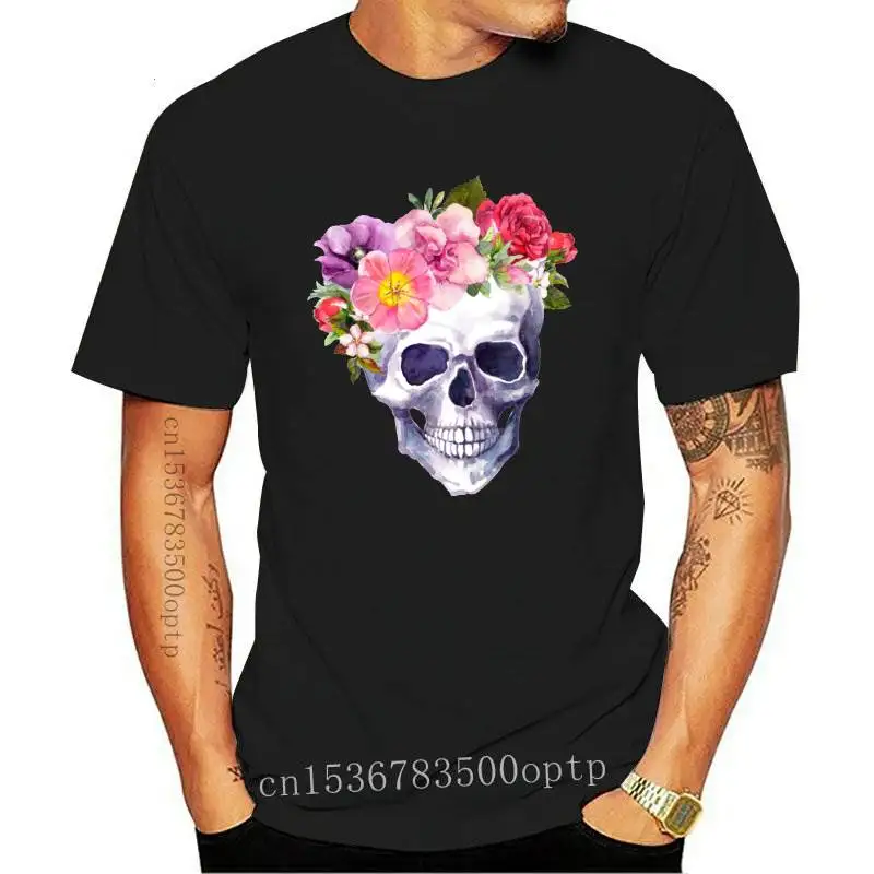 

New Women 2021 Skull Flower Vintage Short Sleeve Fashion Print Summer Shirt T-shirts Top T Graphic Female Ladies Womens Tee T-Sh