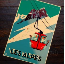 Катание на лыжах путешествия Les Alpes лыжный Агитационный Ретро винтажный крафт-плакат декоративный DIY настенный холст стикер постеры для украшения домашнего бара - Цвет: Белый