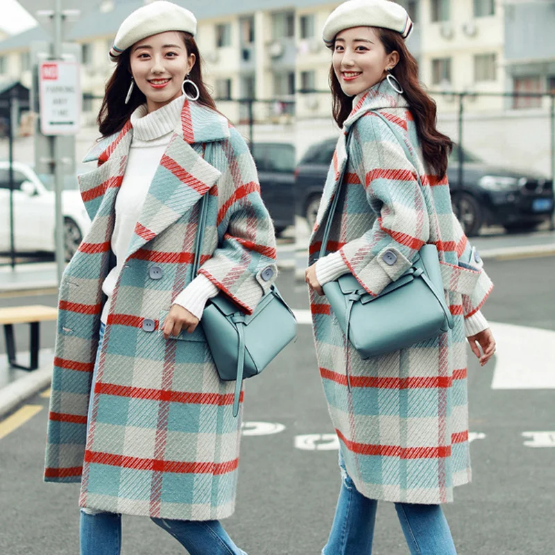 Plaid Coat Women's Clothing Autumn Damesjas Winter 2020 Wool Jacket Long Oversized Coats Blend Woolen Warm Female Outerwear