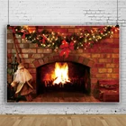 Laeacco кирпичная стена камин огненное пламя Рождество Санта Клаус семейный фотографический фон для фотосъемки фотозона Фотостудия
