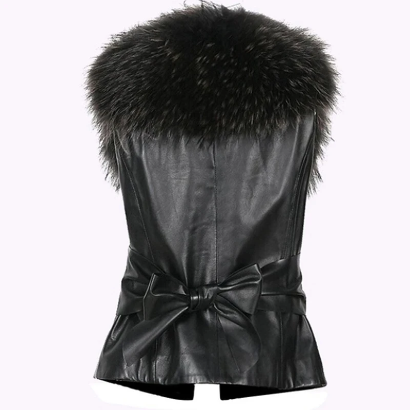 

Women Leather Faux Fur Coat Winter Jacket Coat Women Casual Plus Size Sleeveless Faux Fox Fur Collar Vest Winter
