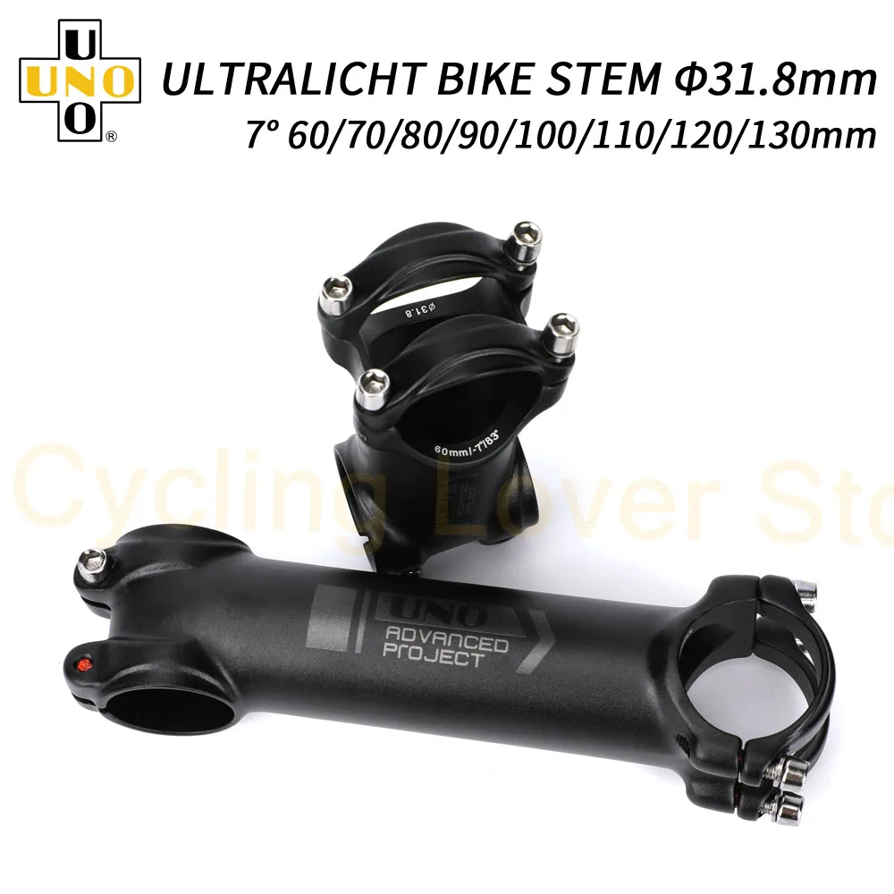 UNO 7050 Ultra-Light 7 Degree Bike Stem MTB Road Bicycle Stem 31.8x60/70/80/90/100/110/120/130mm Cycling Parst Accessories