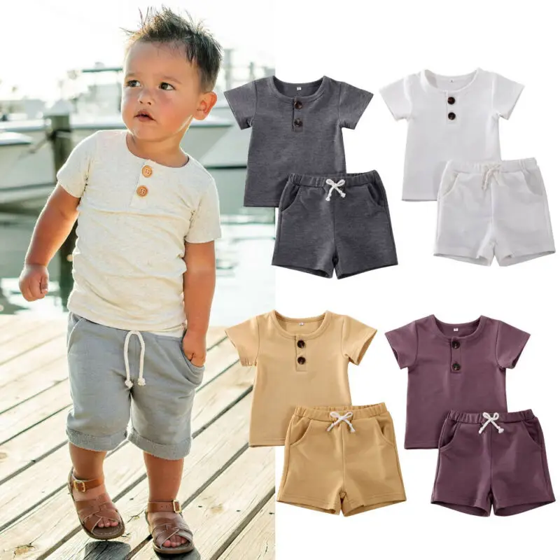 2Pcs Infant Baby Boys Clothes Set Short Sleeve T-Shirt Drawstring Shorts Pants Summer Sport Outfits 0-2 Years |