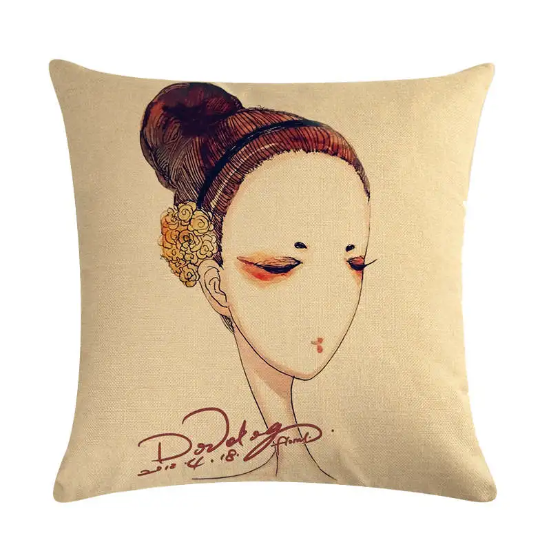 

Sketch portrait design cushion cover butterfly crown pillow cover linen chair sofa car home decoration pillow case 45x45cm