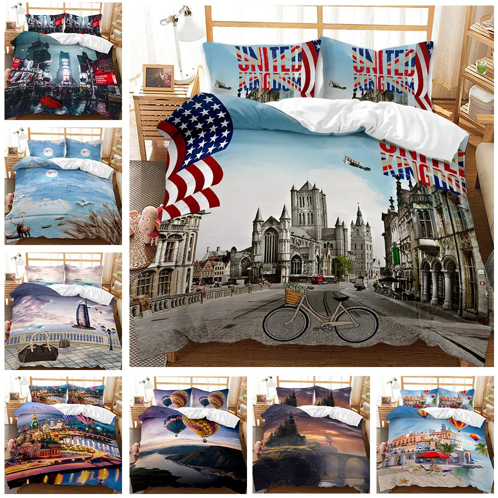 

Modern City Scenery 3D Printed Duvet Cover 3pcs Quilt Cover Bedding Set Queen King Size Comforter Cover Single Double Bedclothes