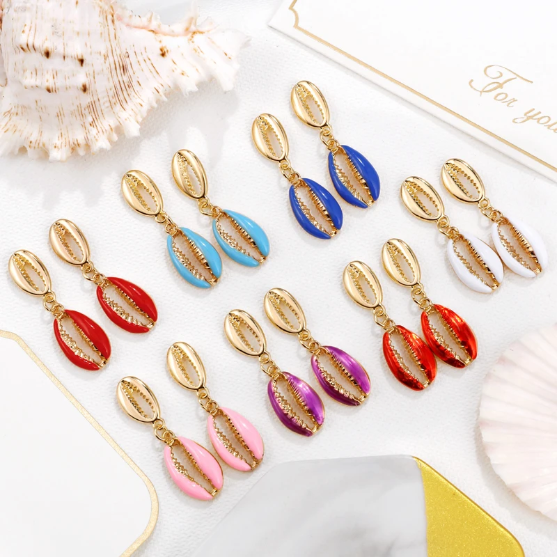 Богемные Разноцветные серьги Hesiod с двойными ракушками женские летние украшения |