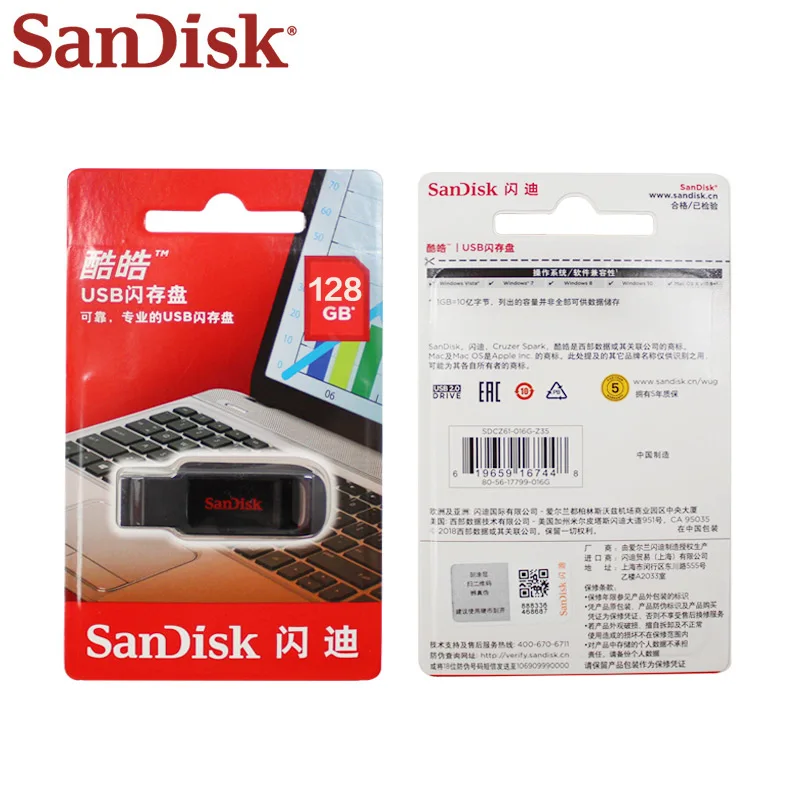 SanDisk CZ61 USB флеш-накопитель USB 2,0 128 Гб 64 ГБ 32 ГБ 16 ГБ ручка-накопитель черная Флешка флеш-накопитель Поддержка официальной проверки
