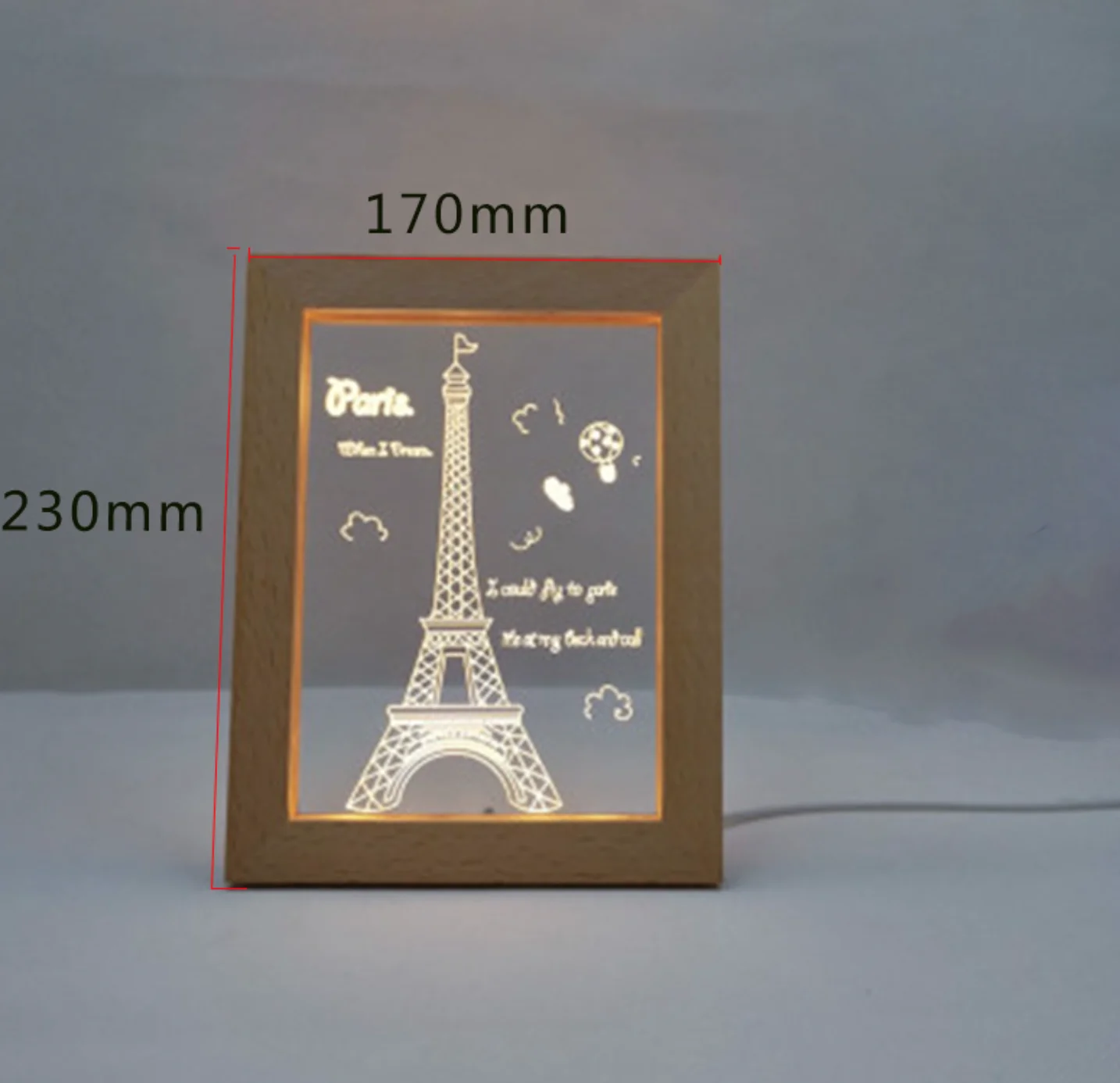 

Wooden luminous photo frame diy creative led night light 3D inner carving beech wood craft acrylic photo frame decoration
