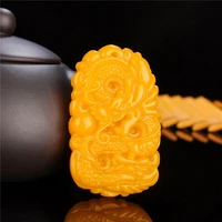 natural yellow dragon jade hand carved zodiac dragon pendant fashion boutique jewelry men and women orange yellow necklace