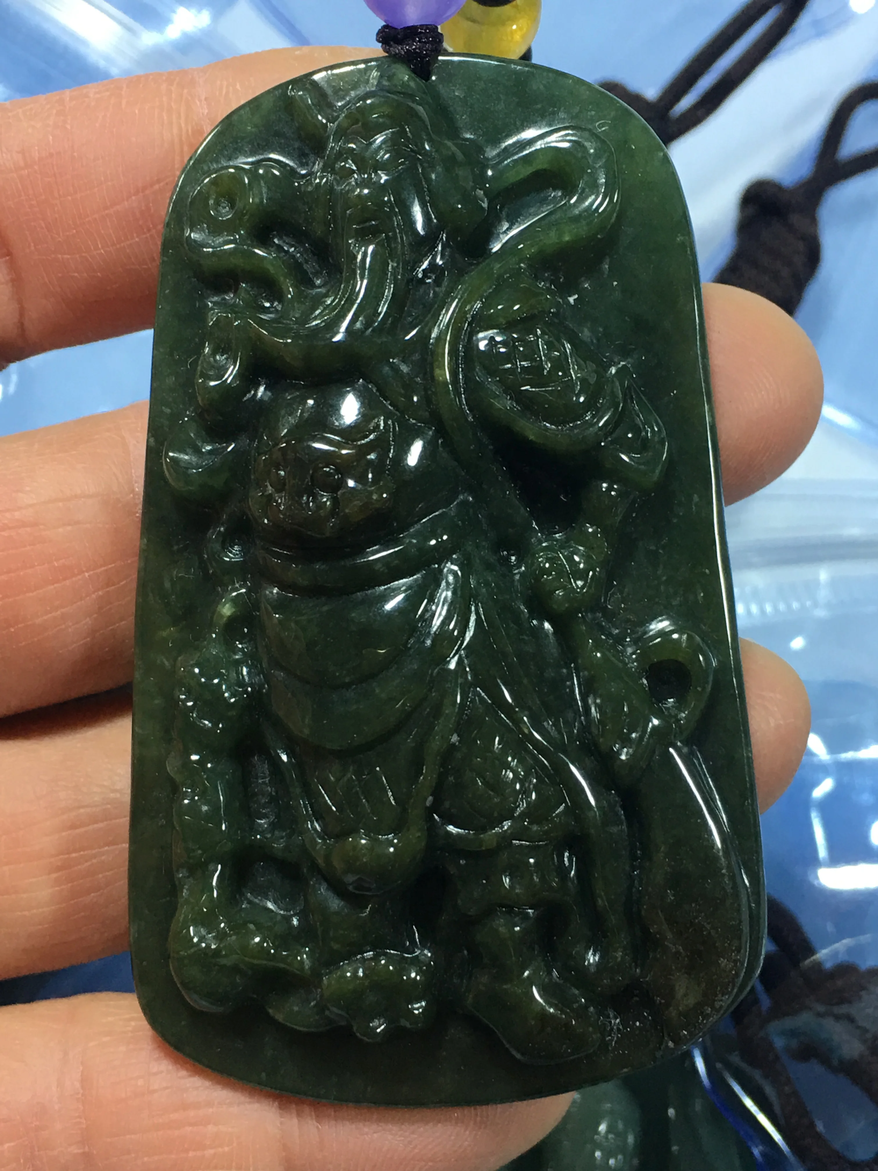 

Natural 7A Myanmar jade Hand-Carved guan gong black green jade pendant jade necklace men pendants jewelry jade necklaces
