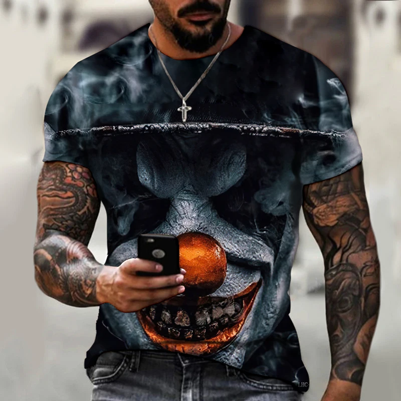

Summer Personality Trend Men And Women Shirt Funny Clown Face 3D Printing T-shirt Men's Fashion Casual Short Sleeve