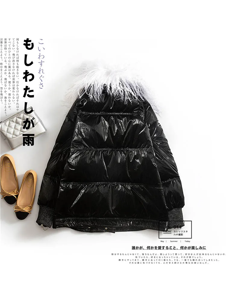 Женское двухстороннее пальто на утином пуху серебристого и золотистого цвета