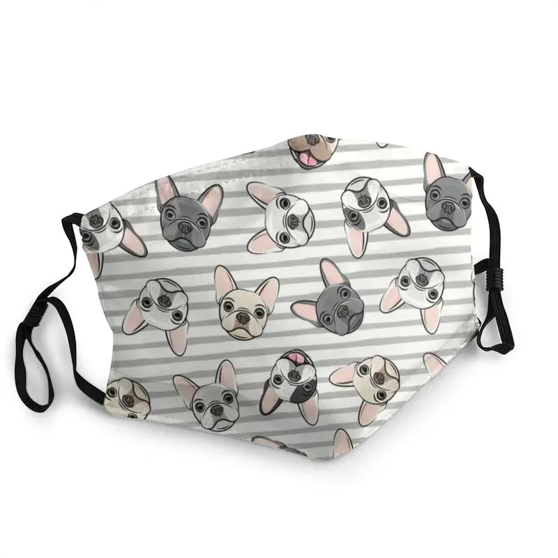 

Frenchies Grey Stripes Cute French Bulldogs Face Mask Men Women Anti Dust Kawaii Dogs Cover Respirator Washable Mouth Muffle