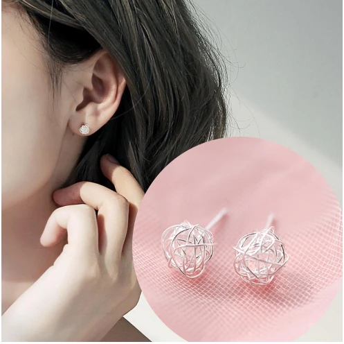 Модные индивидуальные серебряные полые витые мотки маленькие серьги ручной