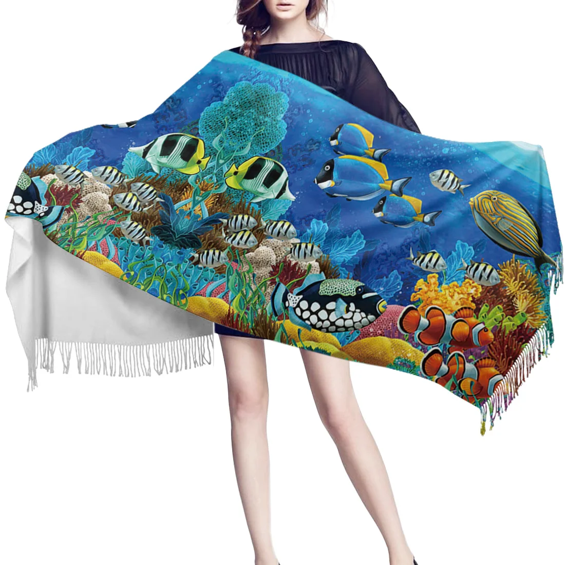 Женский кашемировый шарф с рифом Морское дно| |