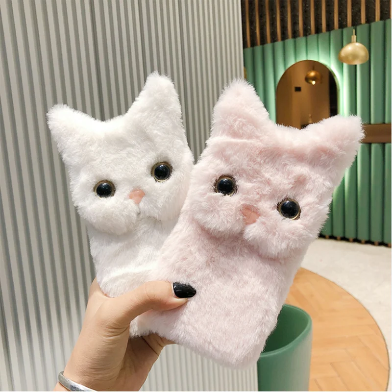 3D Cute Fluffy Plush Cat Ears Soft Silicone Phone Case For Samsung Galaxy S21 S20 S10 S9 S8 Note 20 10 9 A51 A71 A12 A52 A72 M31