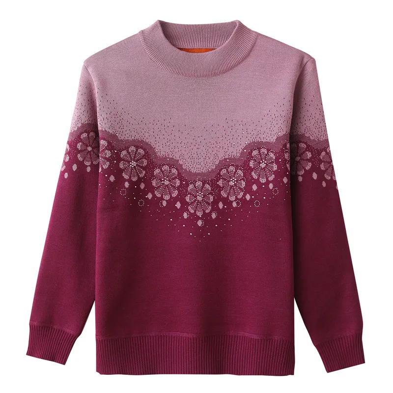 

Women's Knit Sweater Autumn Winter Basic Pullover Sweater Round Neck Plus Velvet Thicken Warm Bottoming Shirt Mother Loaded 4XL