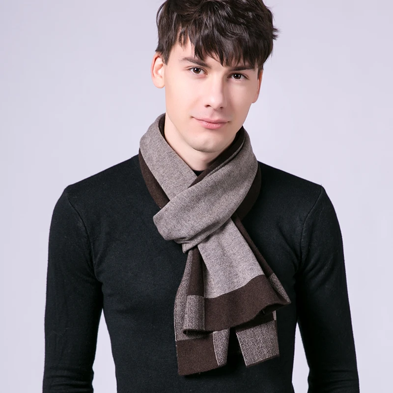 Мужской теплый шарф из 100% шерсти роскошный длинный в клетку пашмины классические