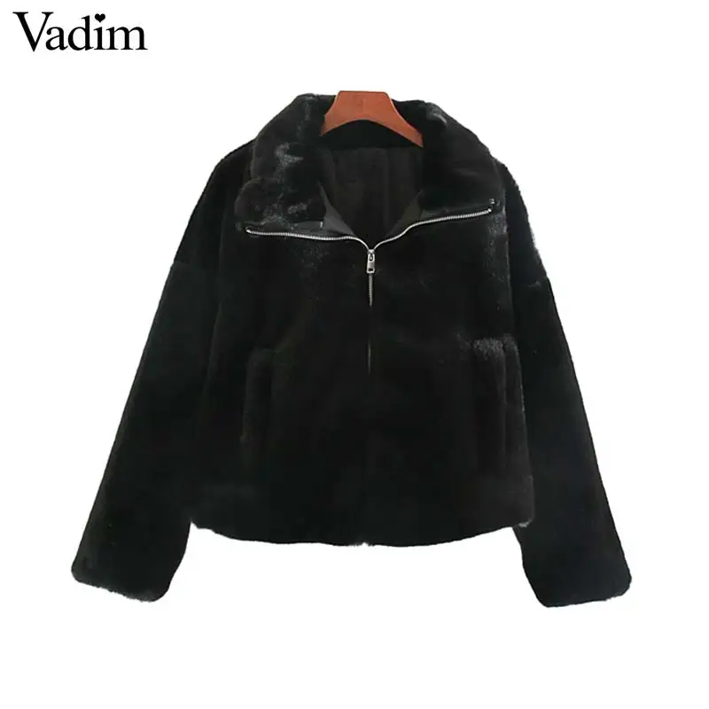 Женское элегантное платье vadim, теплые меховые пальто на молнии с карманами, куртки на кулиске, женская верхняя одежда, одноцветные свободные топы CA597