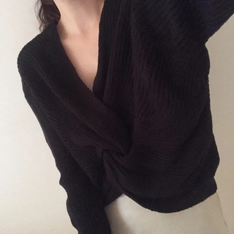 2 colors Korean style Knitted Sweater Women Autumn Winter V neck short design sweaters and pullovers womens (C9164) | Женская одежда