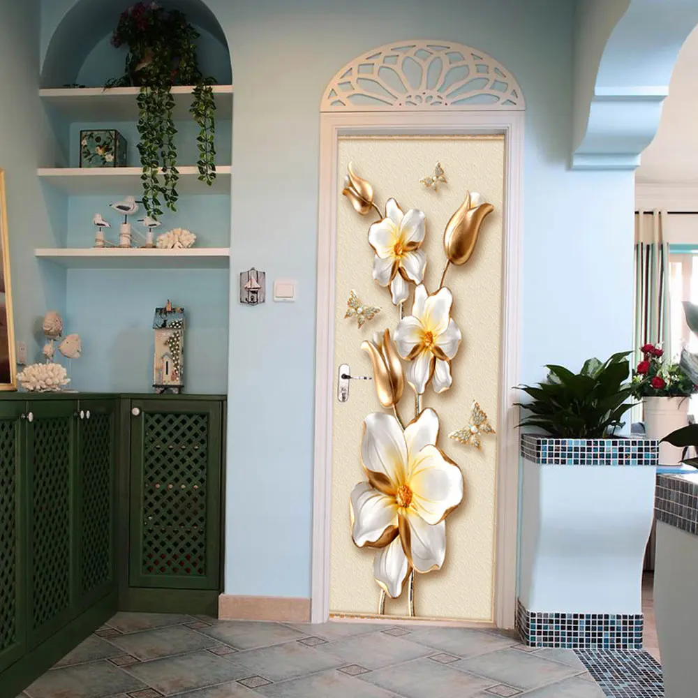 2 шт./компл. наклейка на дверь цветок настенная съемные обои красивая дверная