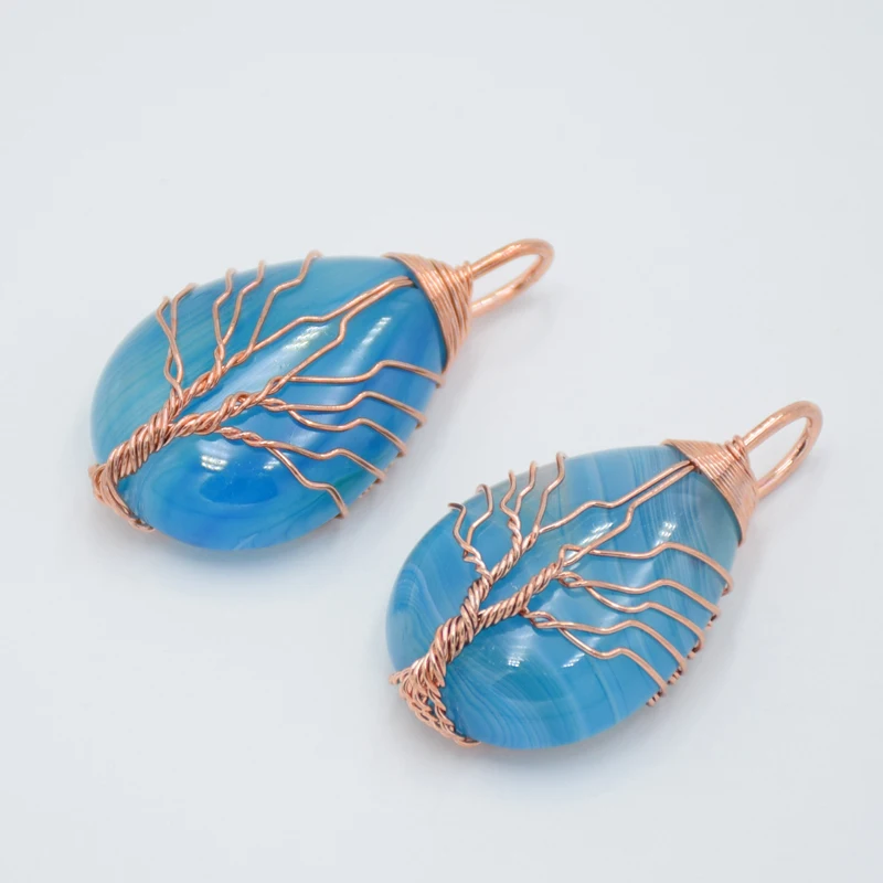 Женское колье с подвеской в виде капли воды Natutal кулон из синего агата намоткой