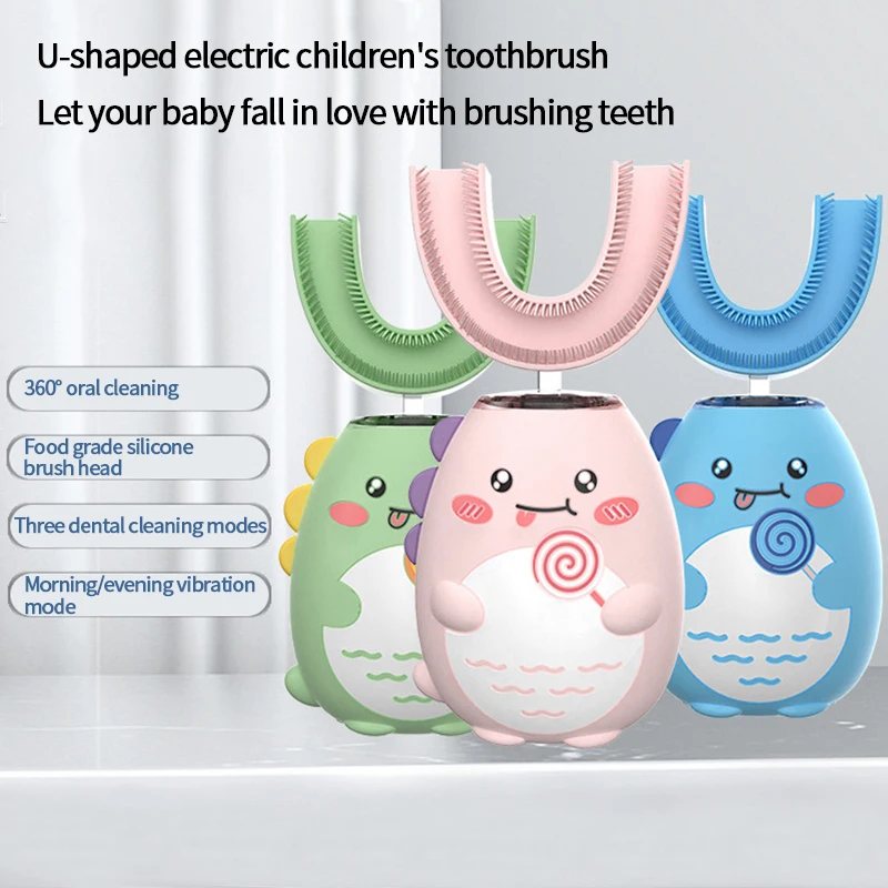 Cepillo de dientes autom&aacute;tico para beb&eacute;, de silicona suave, art&iacute;culos para el cuidado bucal, 2-12 a&ntilde;os-2