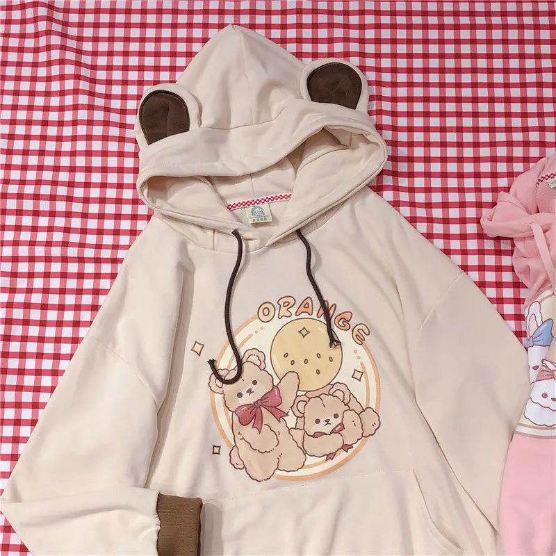 

ZOGAA Hoodies Women Cartoon Print Hooded Pink Coat Tops 2021 Fashion Fall Clothes Loose Japanese Sweet Cute Sweatshirt Pullover