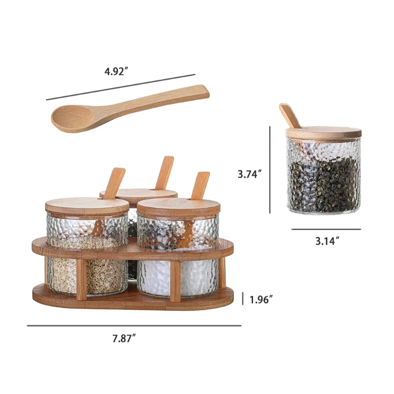 

Glass Spice Jars Spice Box Condiment Jar with Bamboo Wooden Lids Seasoning Jar