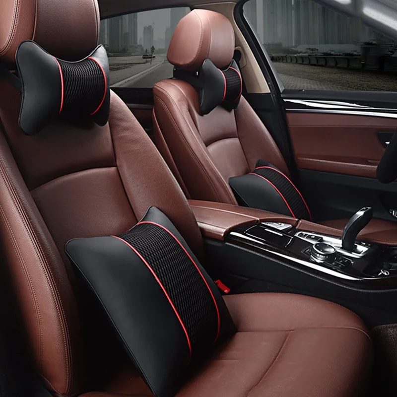 Сетчатая Автомобильная подушка для подголовника из искусственной кожи 2 шт.