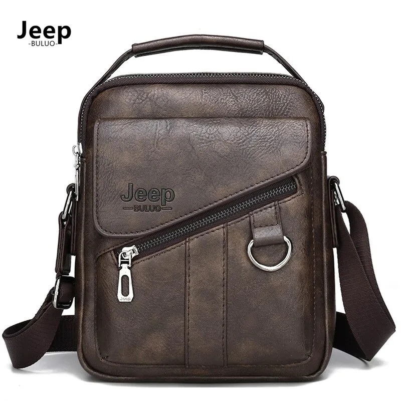 Мужская сумка на плечо JEEP BULUO оранжевая из спилковой кожи брендовая Сумка для