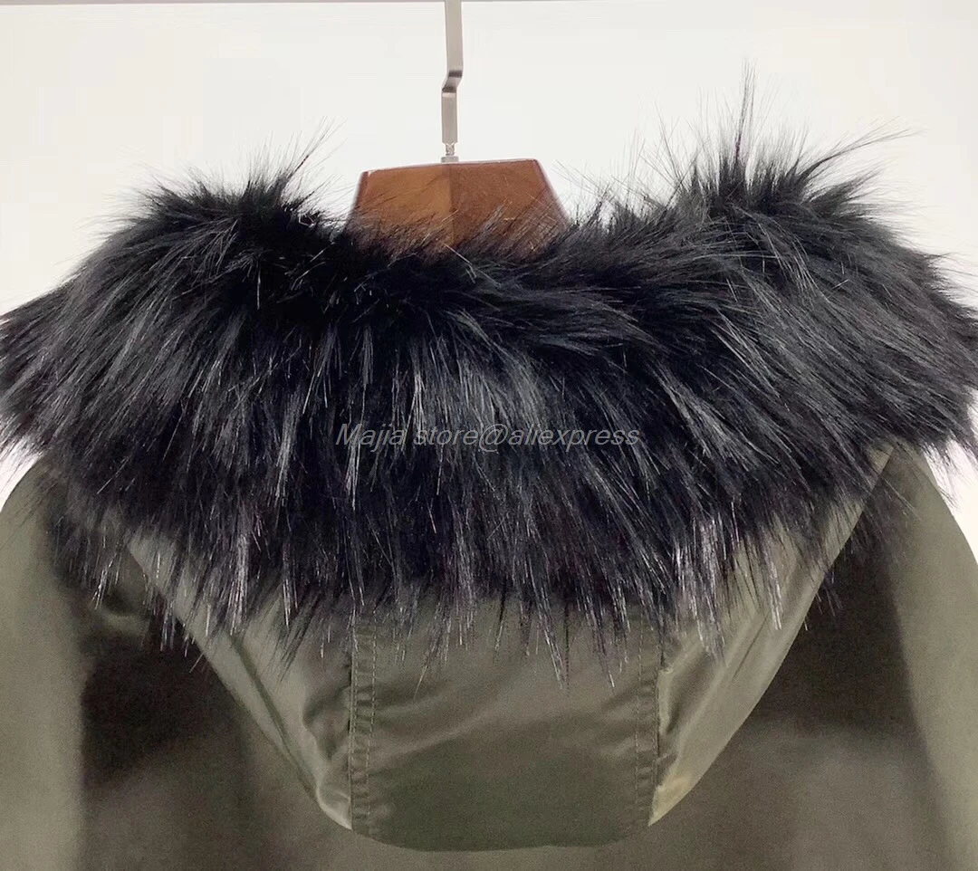 fall and winter fur hooded women amy green cotton warm long jacket coat