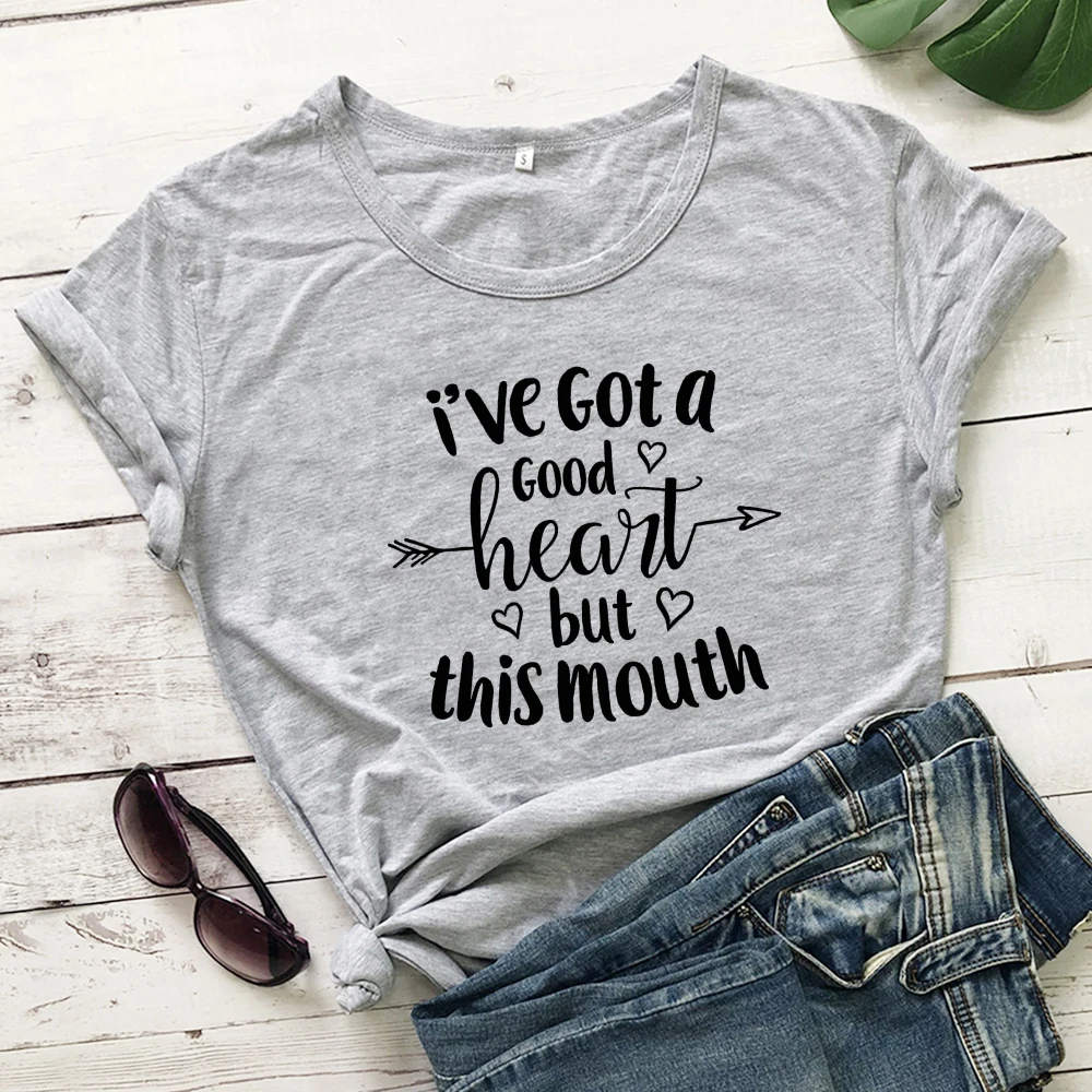 Футболка с надписью I'm A Good Heart But This Mouth повседневная женская футболка со