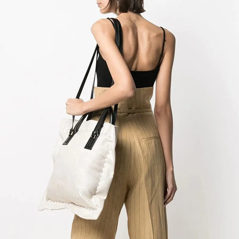 

Популярная простая дизайнерская сумка Ins, Холщовая Сумка-тоут из воловьей кожи и хлопка, наполненная подушкой, ручная работа, сумка через пл...