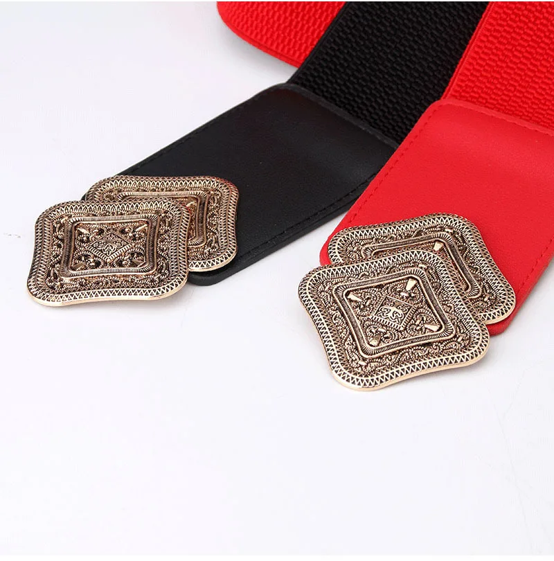 

Ladies Loose Girdle Tight Waist Vintage Carved Flowers Wide Belt Knitting Belts All-Match Dress Shirts Elastic Belts For Women