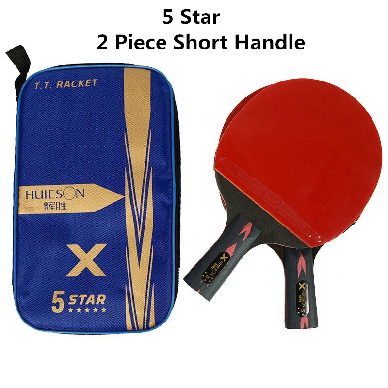 5 Star 2 Short Huieson, 5 звезд, ракетка для настольного тенниса, короткая, длинная ручка, углеродное лезвие, резина, двойное лицо, прыщи-в пинг ракетки для понга с чехлом - Цвет: 5 Star 2 Short