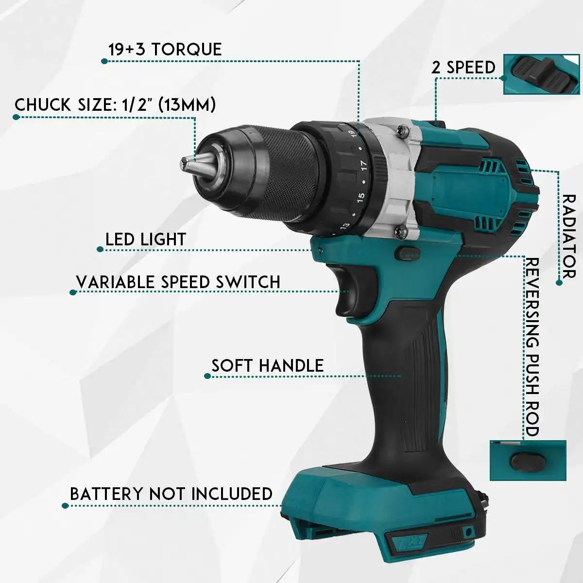 

3 In 1 Brushless Electric Hammer Drill Electric Screwdriver 13mm 19+3 Torque Cordless Impact Drill for 18V Makita Battery