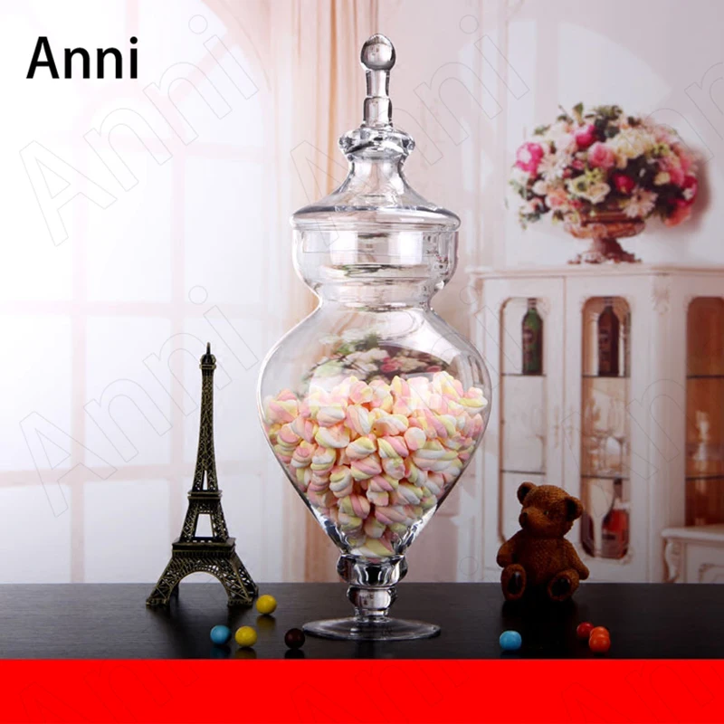 

Creativity Tall Feet Glass Bottle European Modern Grain Dispenser Crystal Candy Snacks Storage Jars with Lid Wedding Decoration