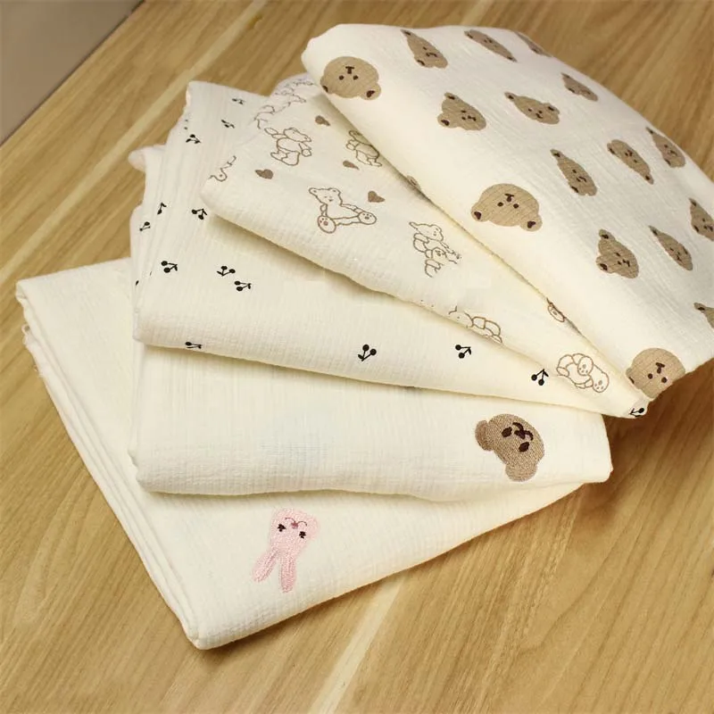 Breathable Pure Cotton Crepe Fabric Skin-Friendly Linen Cotton Double Gauze Fabric DIY Sewing Textile Pajamas Cloth Material