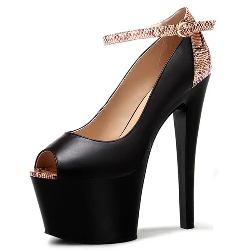 LAIJIANJINXIA Sexy Peep Toe 17cm Thin High Heels Wedding Party Dress Women Pole Dance Shoes Sandals Dancing Red/Black | Спорт и