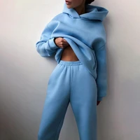 fabulous women sports suit hooded casual solid color hooded women sports suit hoodie suit pants suit
