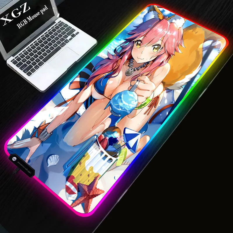 Большой светодиодный коврик для мыши XGZ с мороженым RGB USB проводной игровой